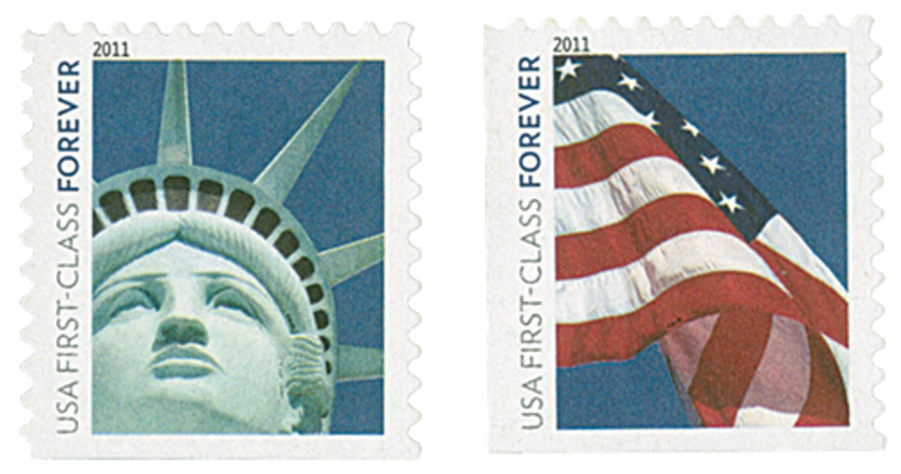 4559-60 - 2011 First-Class Forever Stamp - Lady Liberty and U.S. Flag  (Ashton Potter) - Mystic Stamp Company